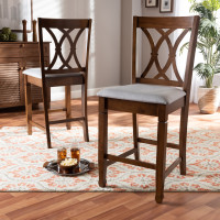 Baxton Studio RH316P-Grey/Walnut-PC Reneau Modern and Contemporary Grey Fabric Upholstered Walnut Brown Finished 2-Piece Wood Counter Height Pub Chair Set  Set